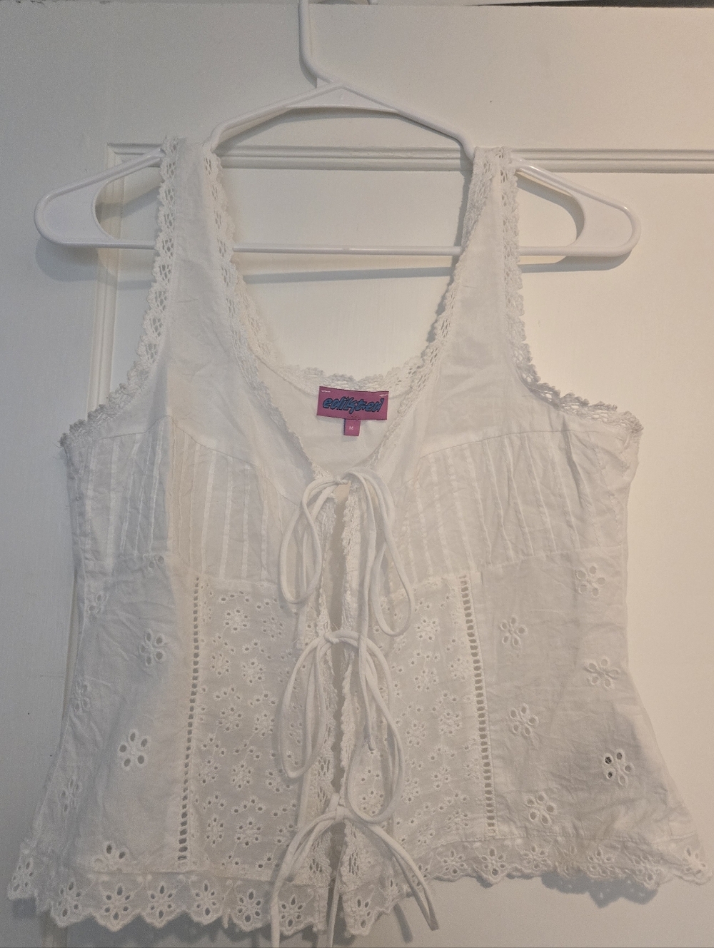 Edikted White Eyelet Lace Tie-Front Camisole